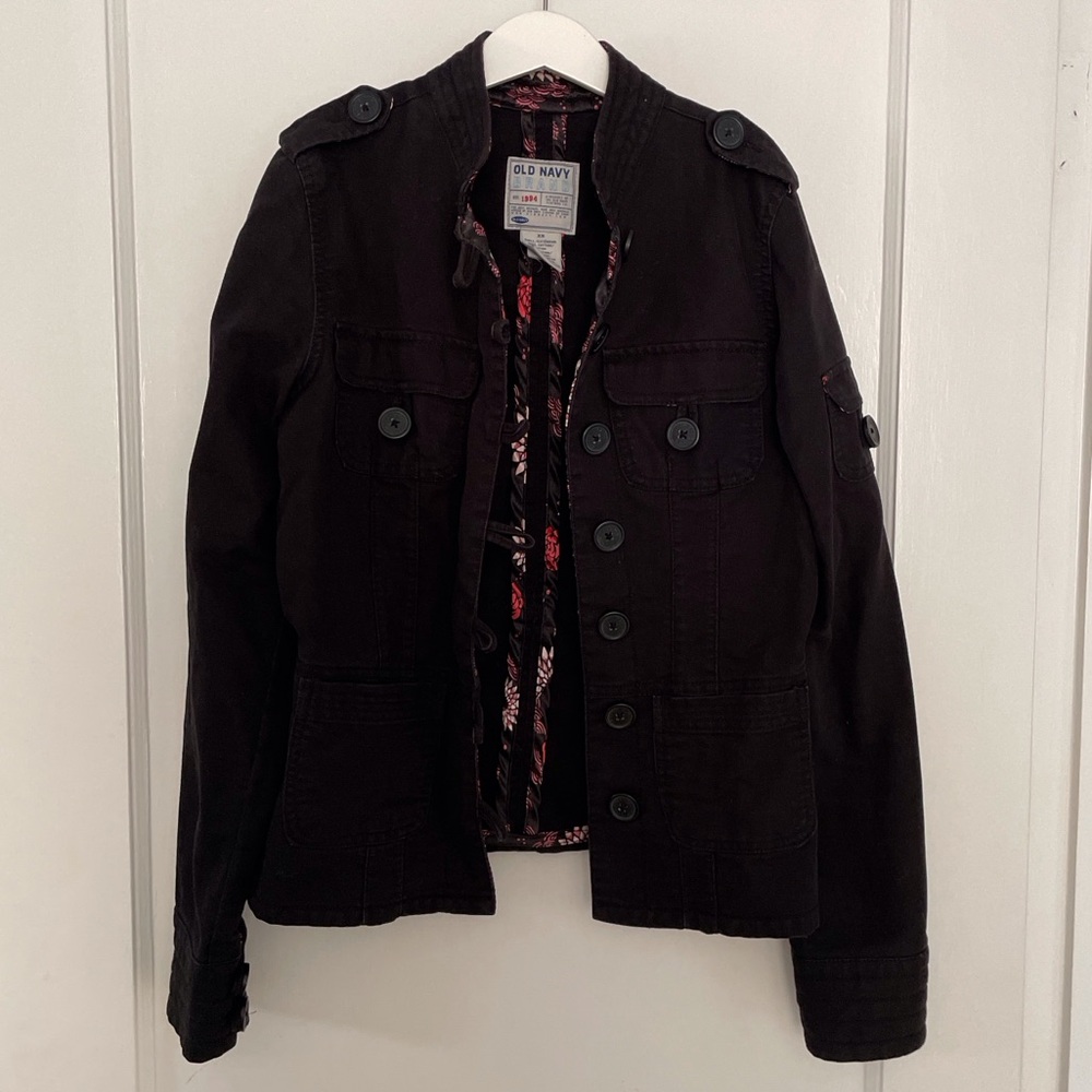 Old Navy Black Jacket with Floral Trim XS